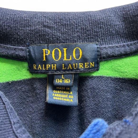 Classic Polo Ralph Lauren Boys’ Large 14-16 Green & Navy Striped Shirt - Picture 4 of 5